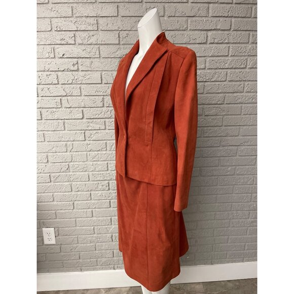 VTG Ode Lamb Suede One Button 2 Piece Skirt Long Sleeve jacket Suit Size S - Picture 5 of 14